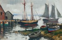 Boats in a Harbor, c. 1950